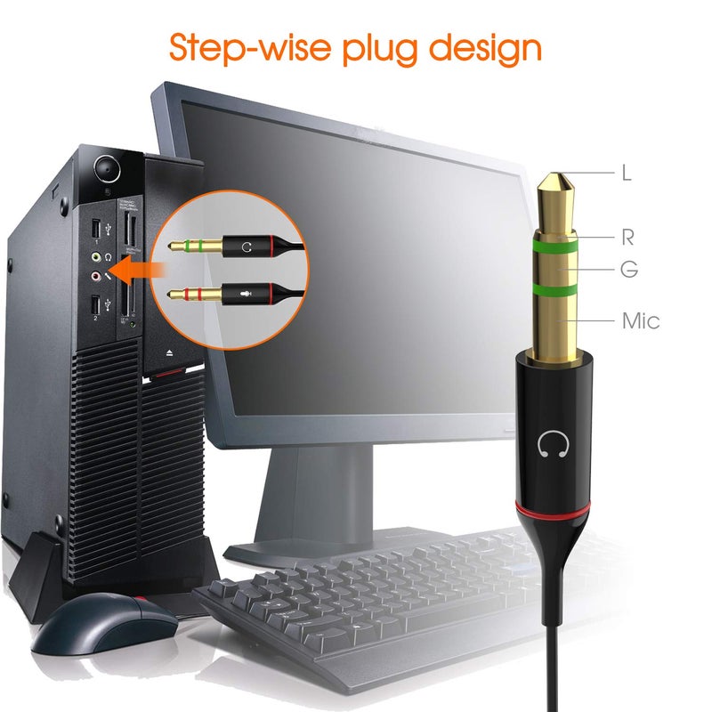 Maeline Headphone Splitter Adapter, 3.5mm Mic Cable for Computer, Headset 3.5mm Female to 2 Dual Male Microphone Audio Stereo Jack Earphones Port to Gaming Speaker PC - Image 4